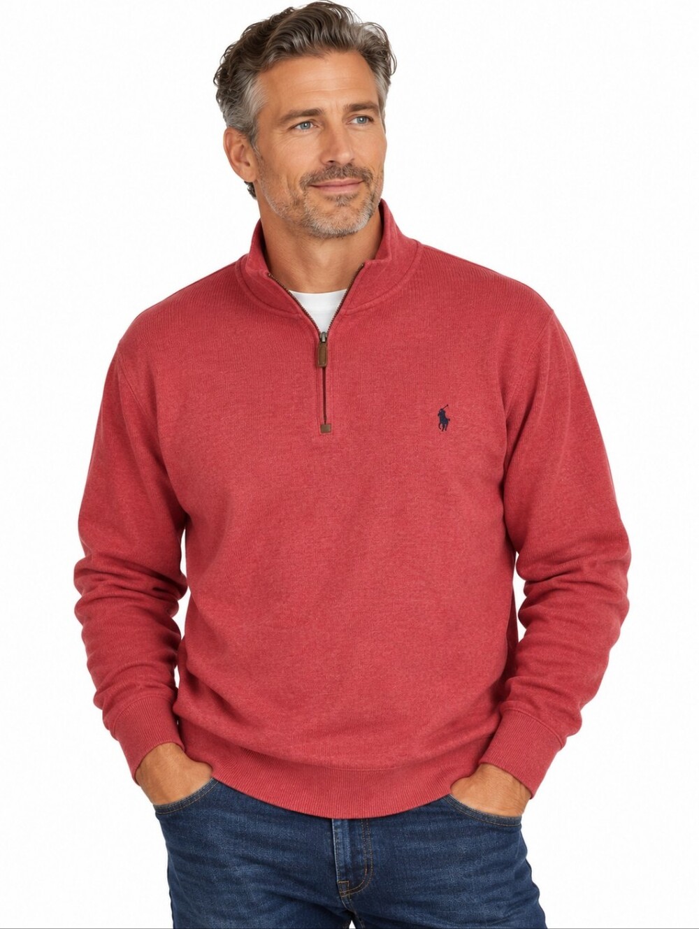 Polo Ralph Lauren Men’s XXL Coral Red 100% Cotton Quarter Zip Sweater Pony